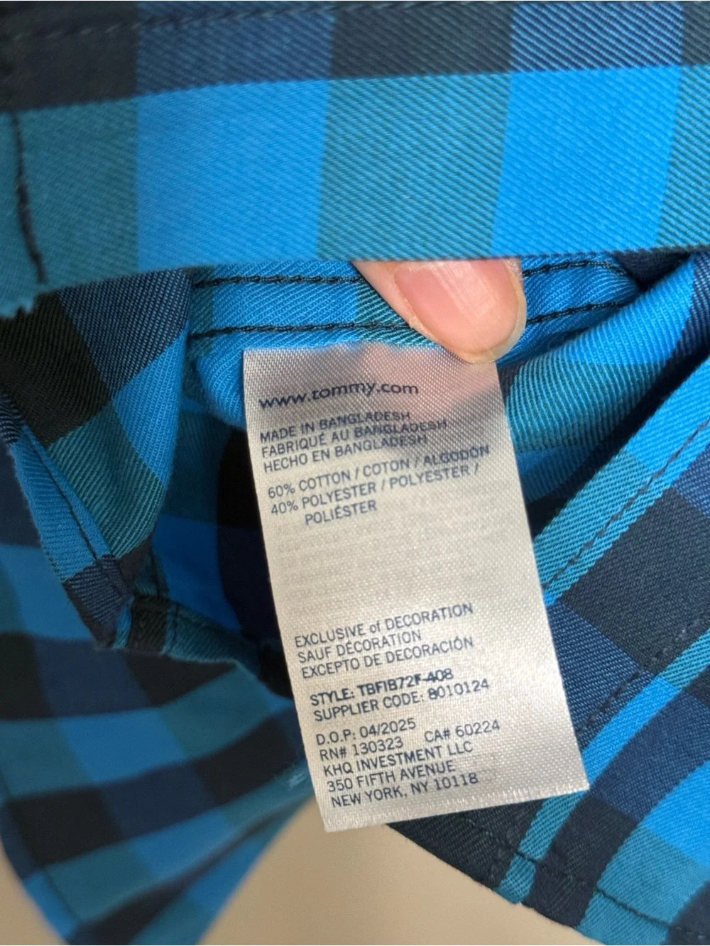 Tommy Hilfiger Boy’s Medieval Blue Twill Check Long Sleeve Button Up Shirt EUC